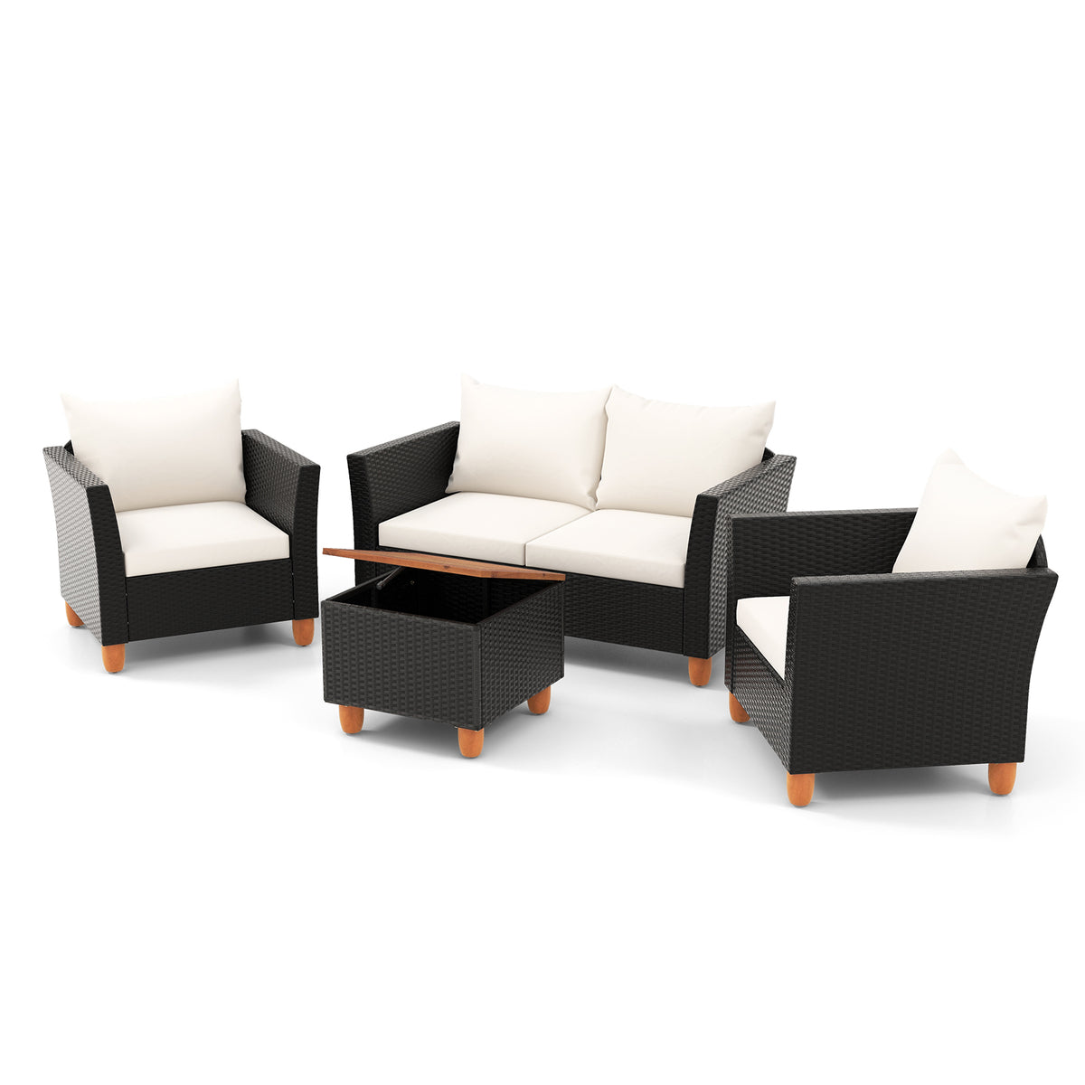 4-Piece Outdoor Conversation Set with Storage Coffee Table, White
