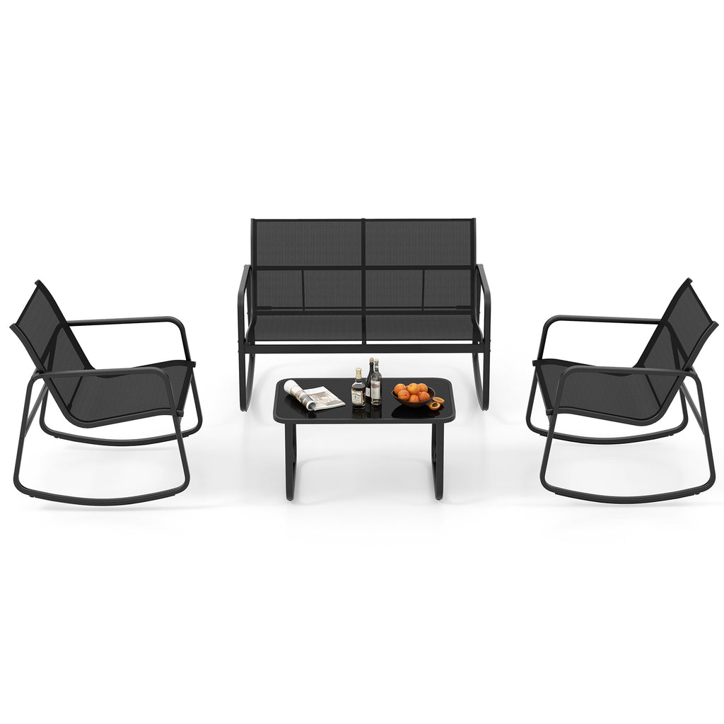 4 Piece Patio Rocking Set with Glass-Top Table