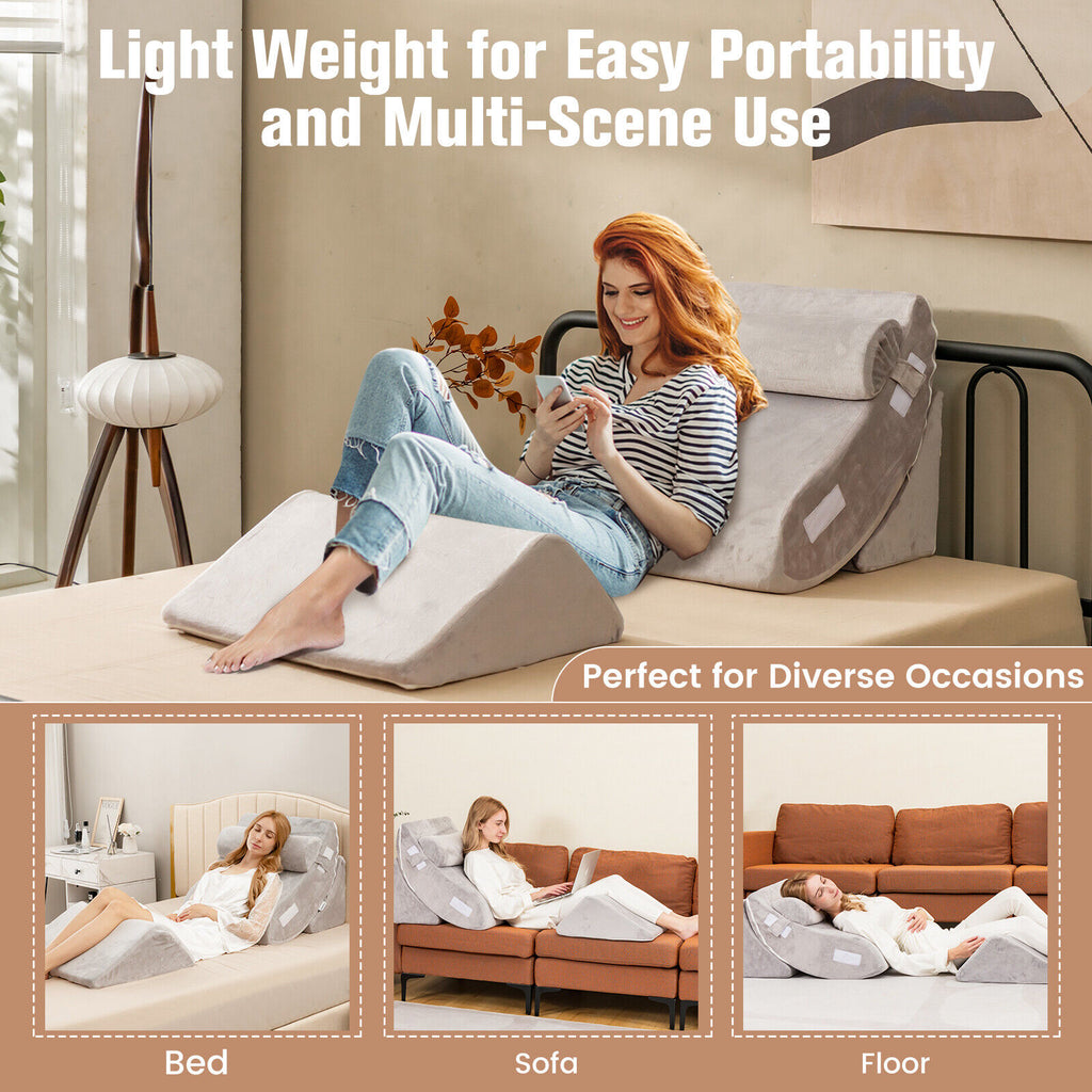 4-Piece Bed Wedge Memory Foam Pillow Set - Gray