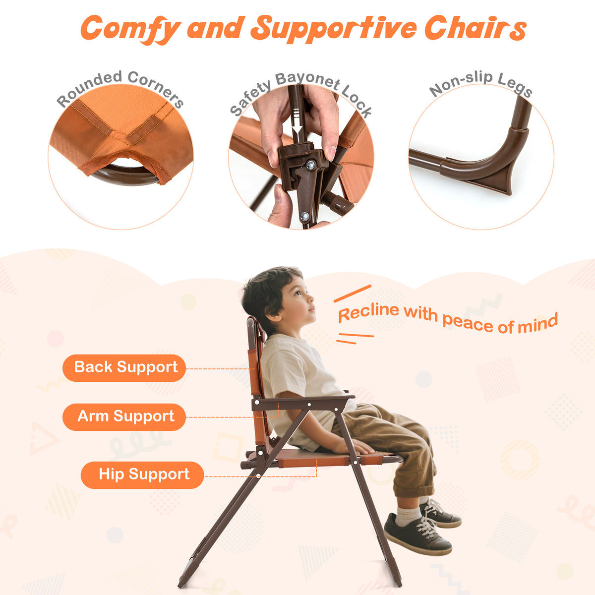 Kids Picnic Set with 2 Folding Chairs and Adjustable Umbrella - Brown