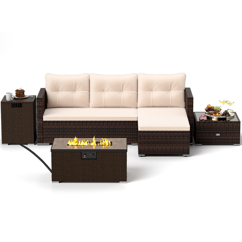 4 Pieces Outdoor Furniture Set with 32 Inch Fire Pit Table and