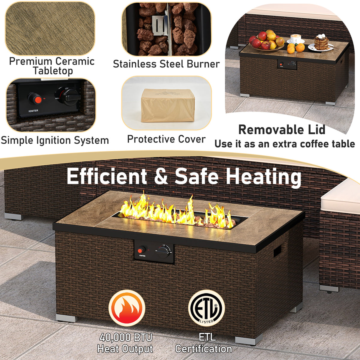 4 Pieces Outdoor Furniture Set with 32 Inch Fire Pit Table and