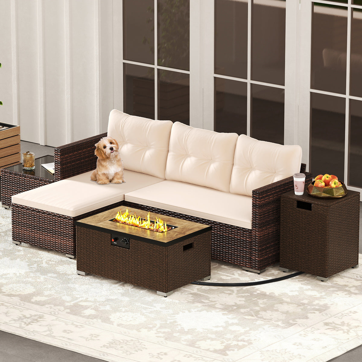 4 Pieces Outdoor Furniture Set with 32 Inch Fire Pit Table and