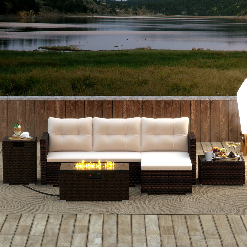 4 Pieces Outdoor Furniture Set with 32 Inch Fire Pit Table and