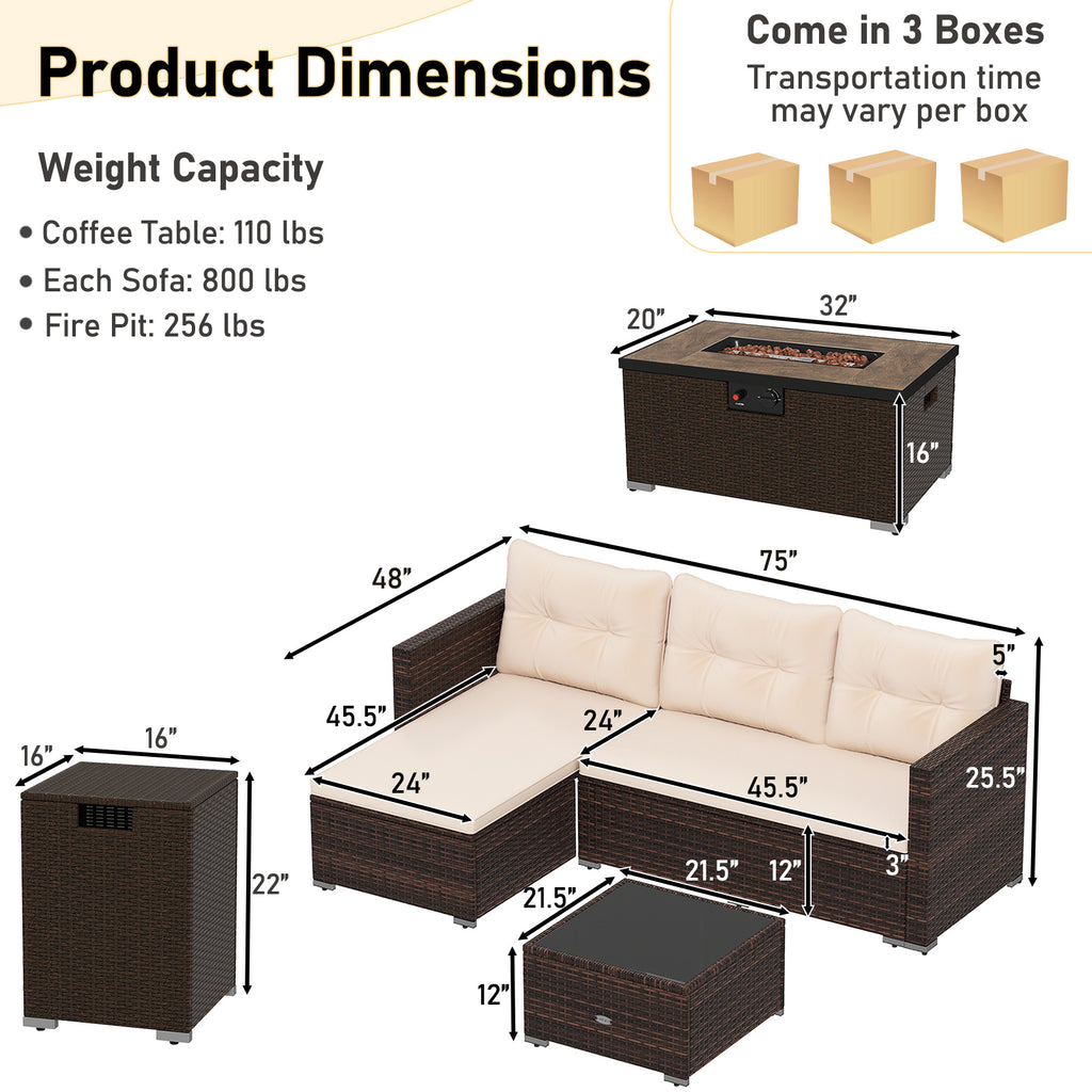 4 Pieces Outdoor Furniture Set with 32 Inch Fire Pit Table and
