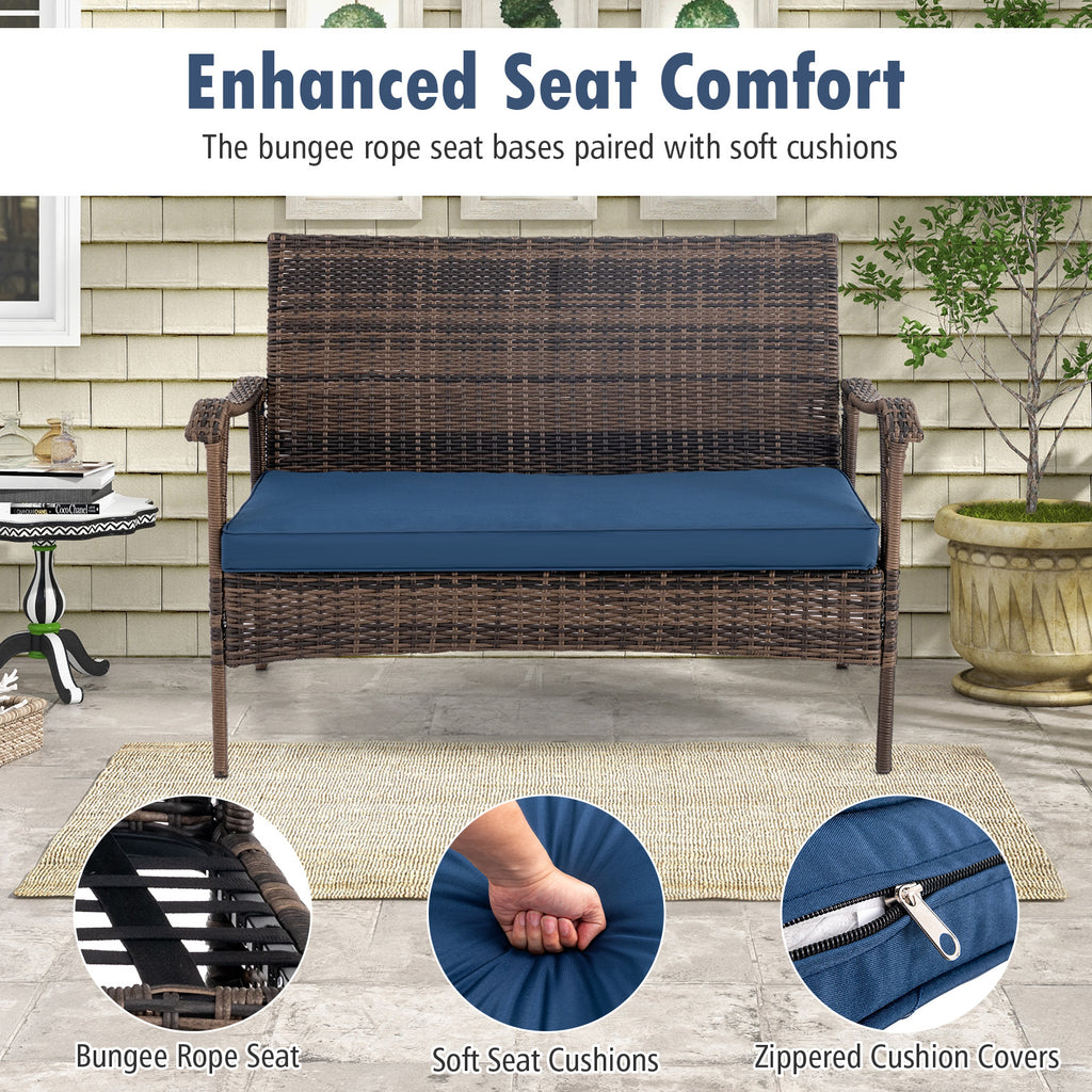 4 Pieces Wicker Rocking Set with Bungee Rope Seat