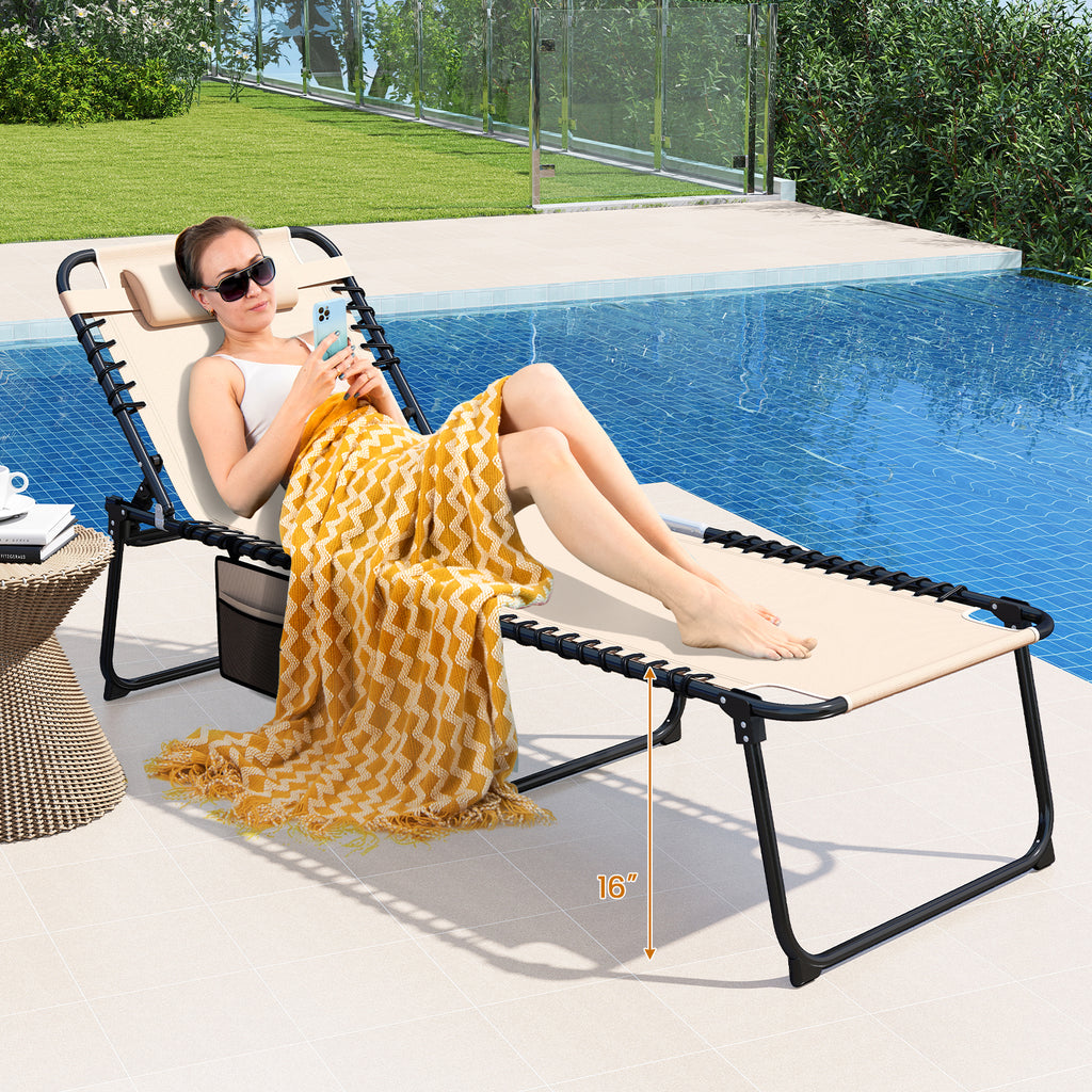 4 Position Folding Lounge Chaise with Adjustable Backrest and Footrest