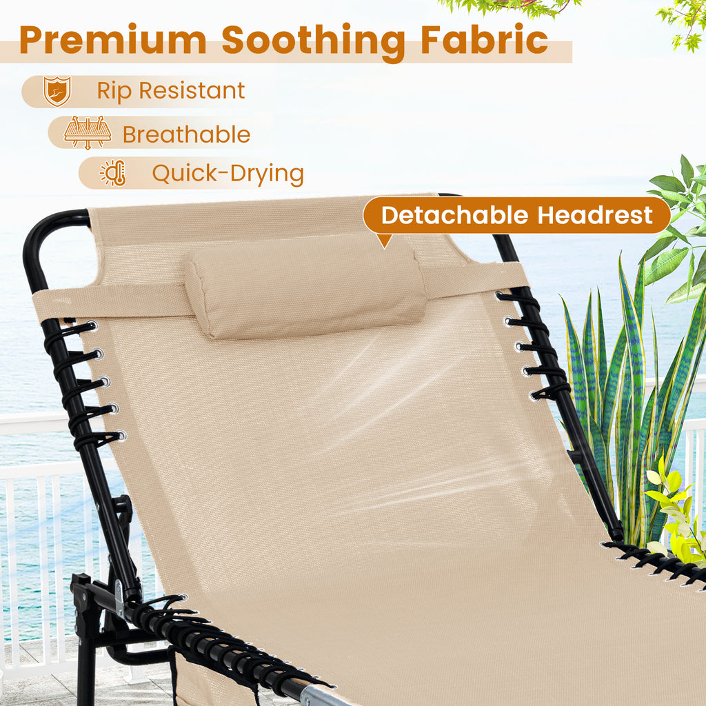 4 Position Folding Lounge Chaise with Adjustable Backrest and Footrest