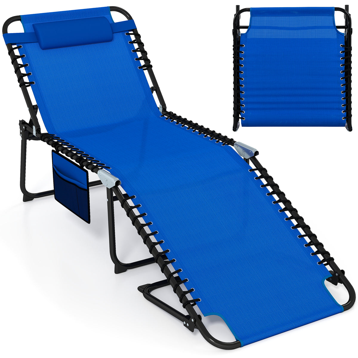 4 Position Folding Lounge Chaise with Adjustable Backrest and Footrest
