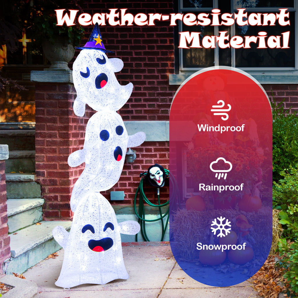 4 Ft Lighted Standing Halloween Ghost Decoration with 120 LED Lights - Outdoor Friendly, Windproof & Rainproof - Variations Include 4 Feet Stacked Ghosts