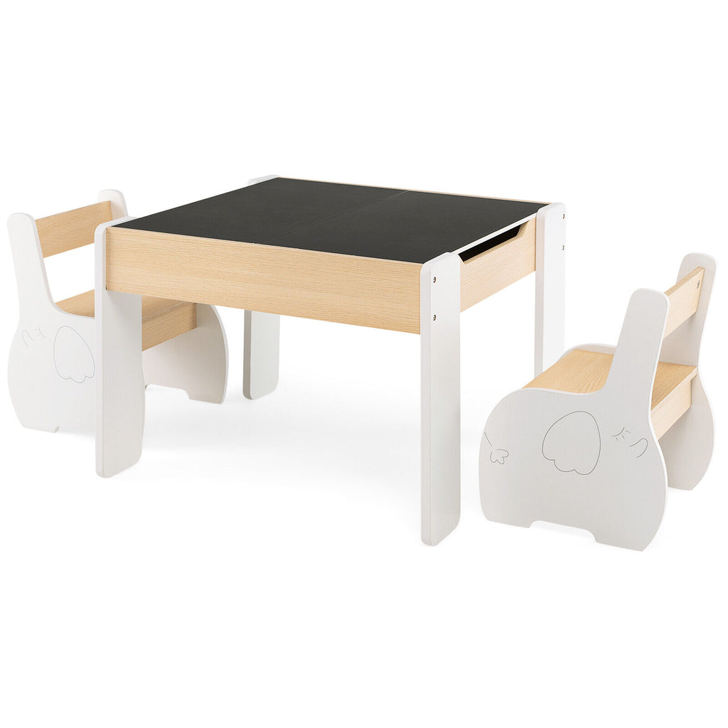 Kids Wooden Activity Table & Chairs Set with Storage & Blackboard, MDF Gray - 4-in-1