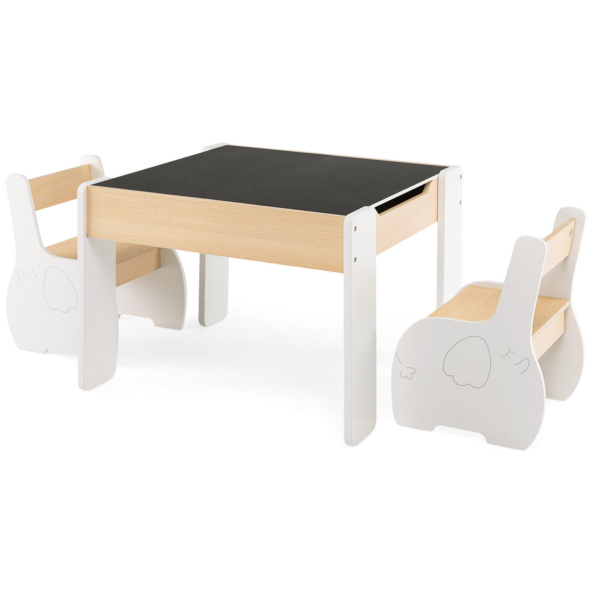Kids Wooden Activity Table & Chairs Set with Storage & Blackboard, MDF Gray - 4-in-1