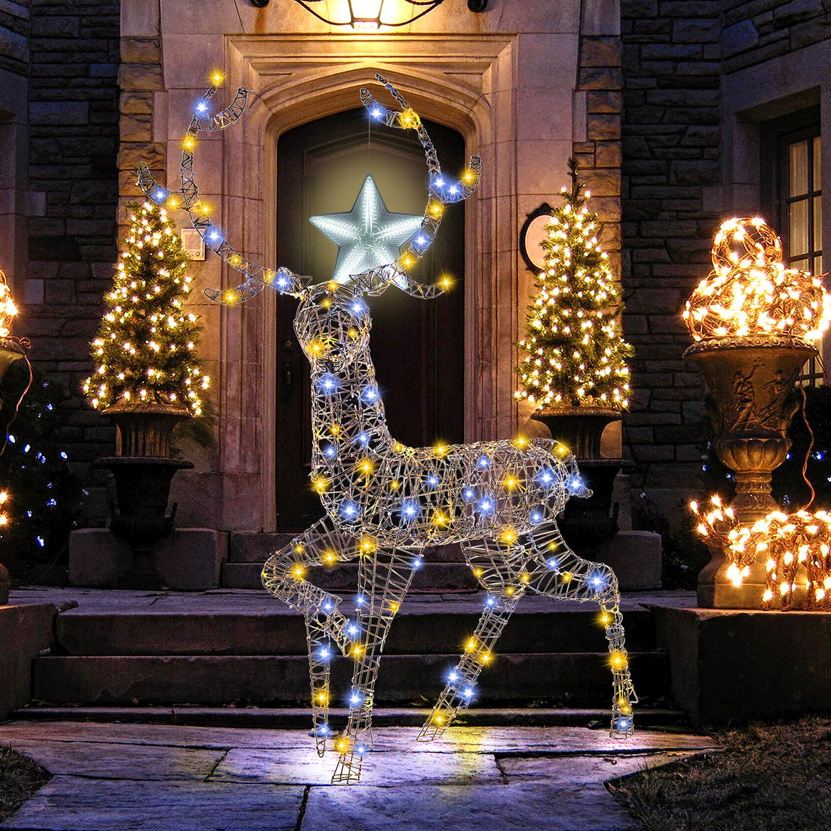 Pre-Lit Christmas Reindeer with 170 LED Lights - 4.6 Ft Indoor & Outdoor Decor - Variation 1-Piece