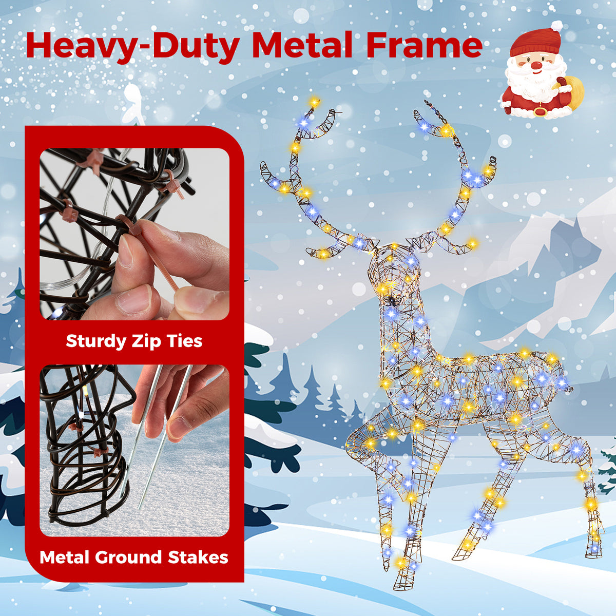 Pre-Lit Christmas Reindeer with 170 LED Lights - 4.6 Ft Indoor & Outdoor Decor - Variation 1-Piece