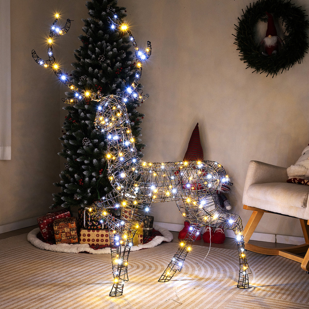 Pre-Lit Christmas Reindeer with 170 LED Lights - 4.6 Ft Indoor & Outdoor Decor - Variation 1-Piece