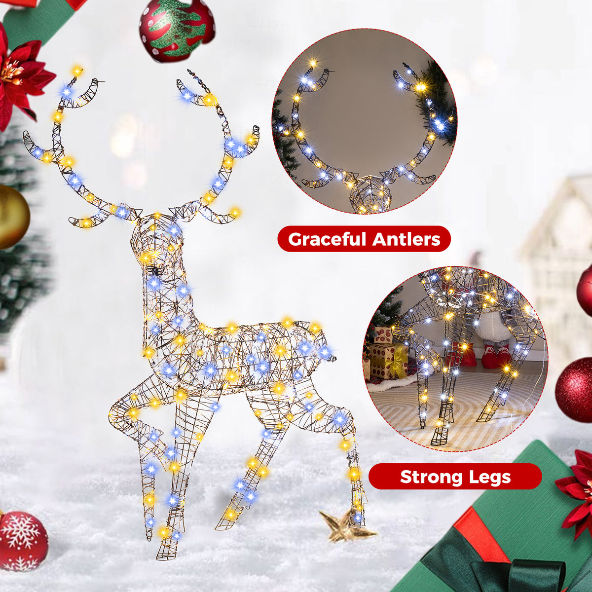Pre-Lit Christmas Reindeer with 170 LED Lights - 4.6 Ft Indoor & Outdoor Decor - Variation 1-Piece