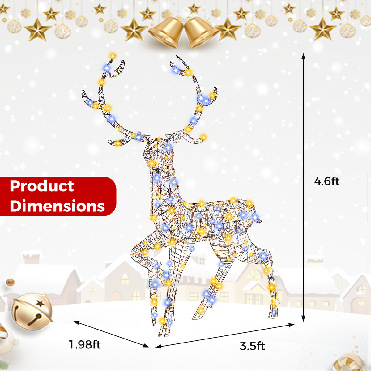 Pre-Lit Christmas Reindeer with 170 LED Lights - 4.6 Ft Indoor & Outdoor Decor - Variation 1-Piece