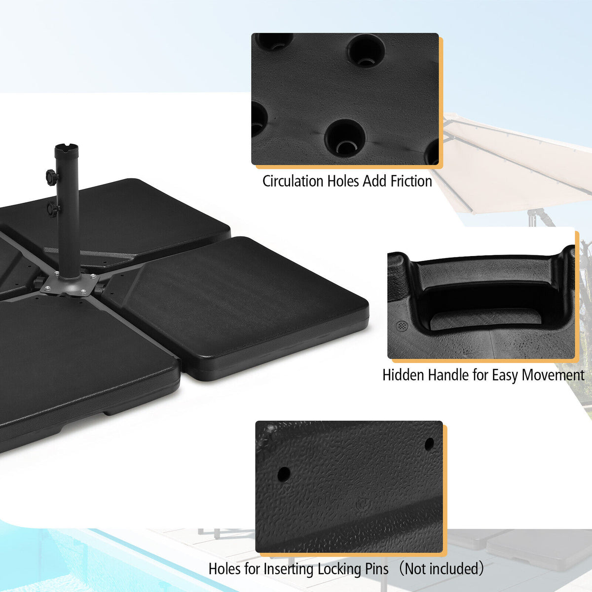 4 Pieces 13L Cantilever Offset Patio Umbrella Base with Easy-Fill