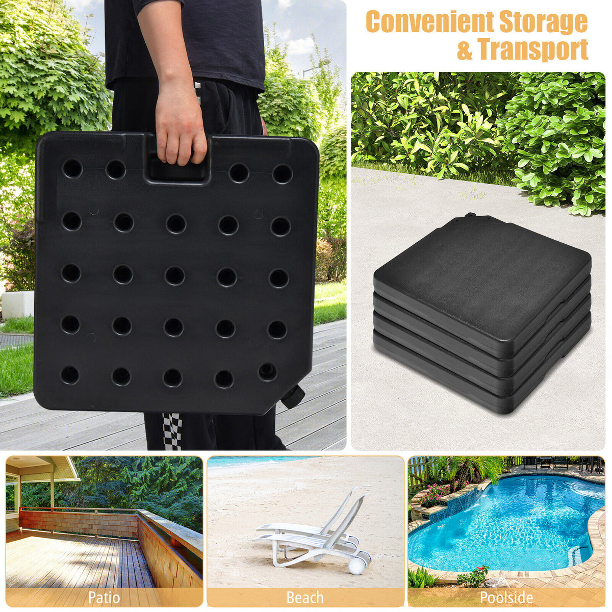 4 Pieces 13L Cantilever Offset Patio Umbrella Base with Easy-Fill
