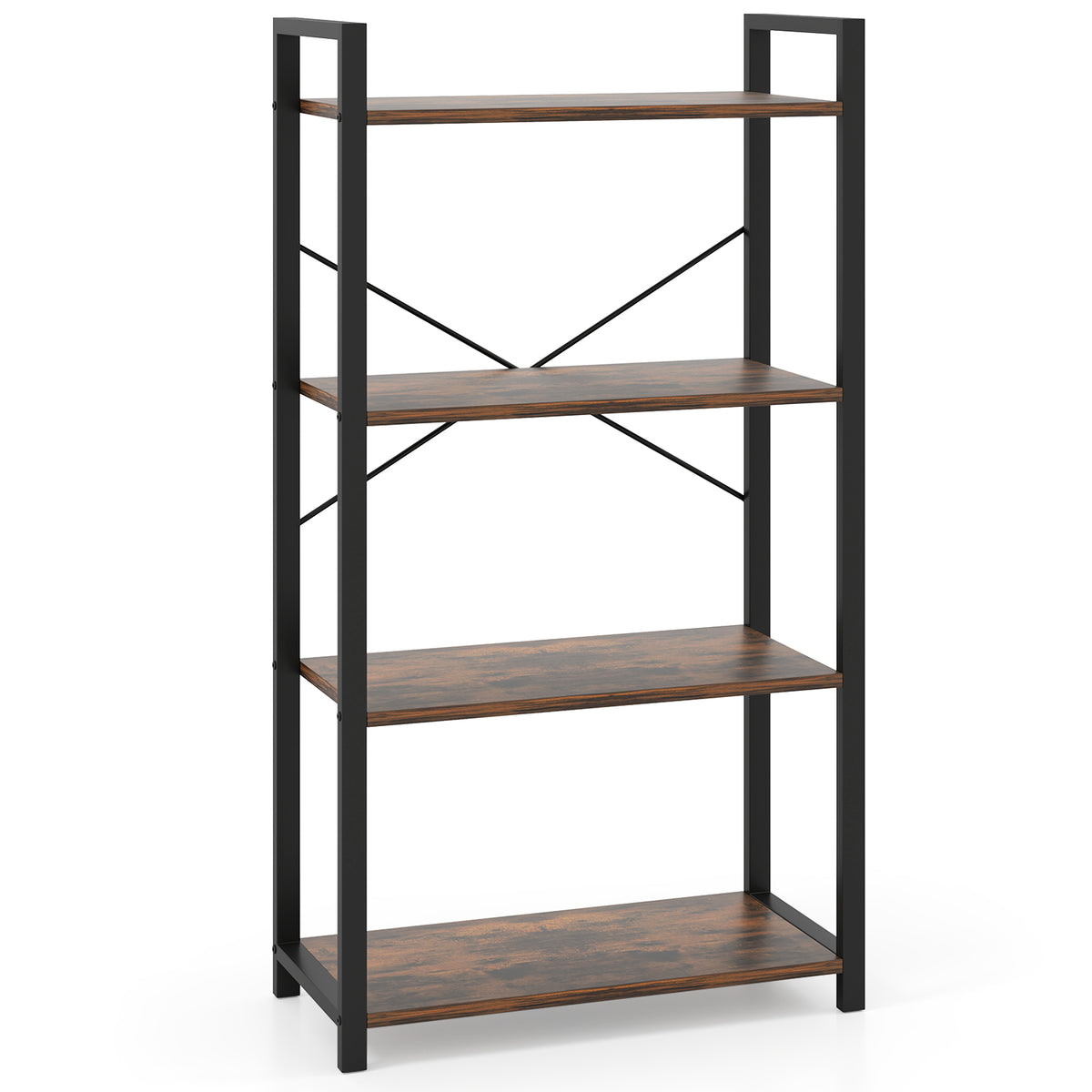 4-Tier Bookshelf with Metal Frame and Adjustable Foot Pads