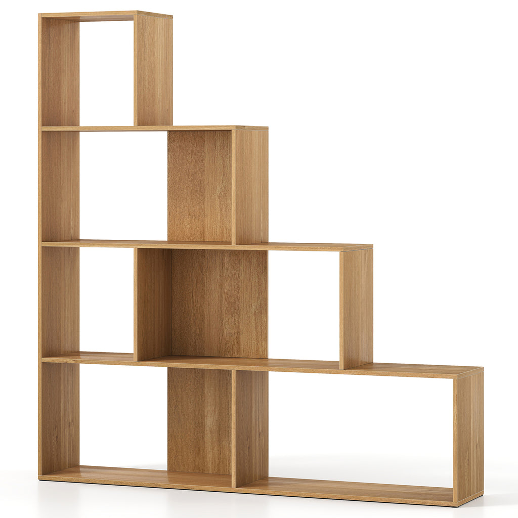 4-Tier Stepped Bookshelf with 6 Storage Cubes - Natural