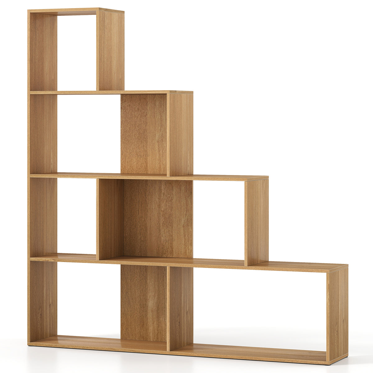 4-Tier Stepped Bookshelf with 6 Storage Cubes - Natural