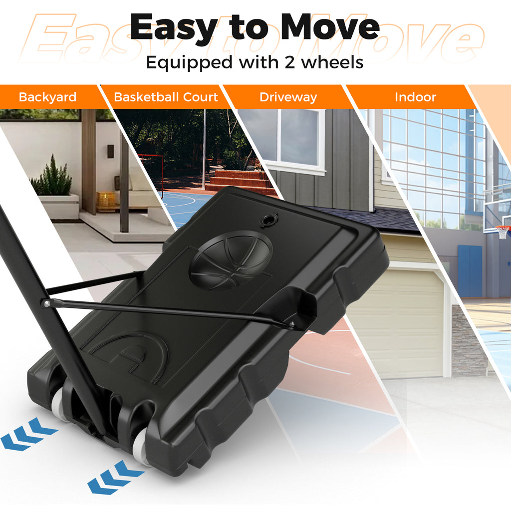 Adult Adjustable Portable Basketball Hoop with Fillable Base - 4.4-10 Feet, Black