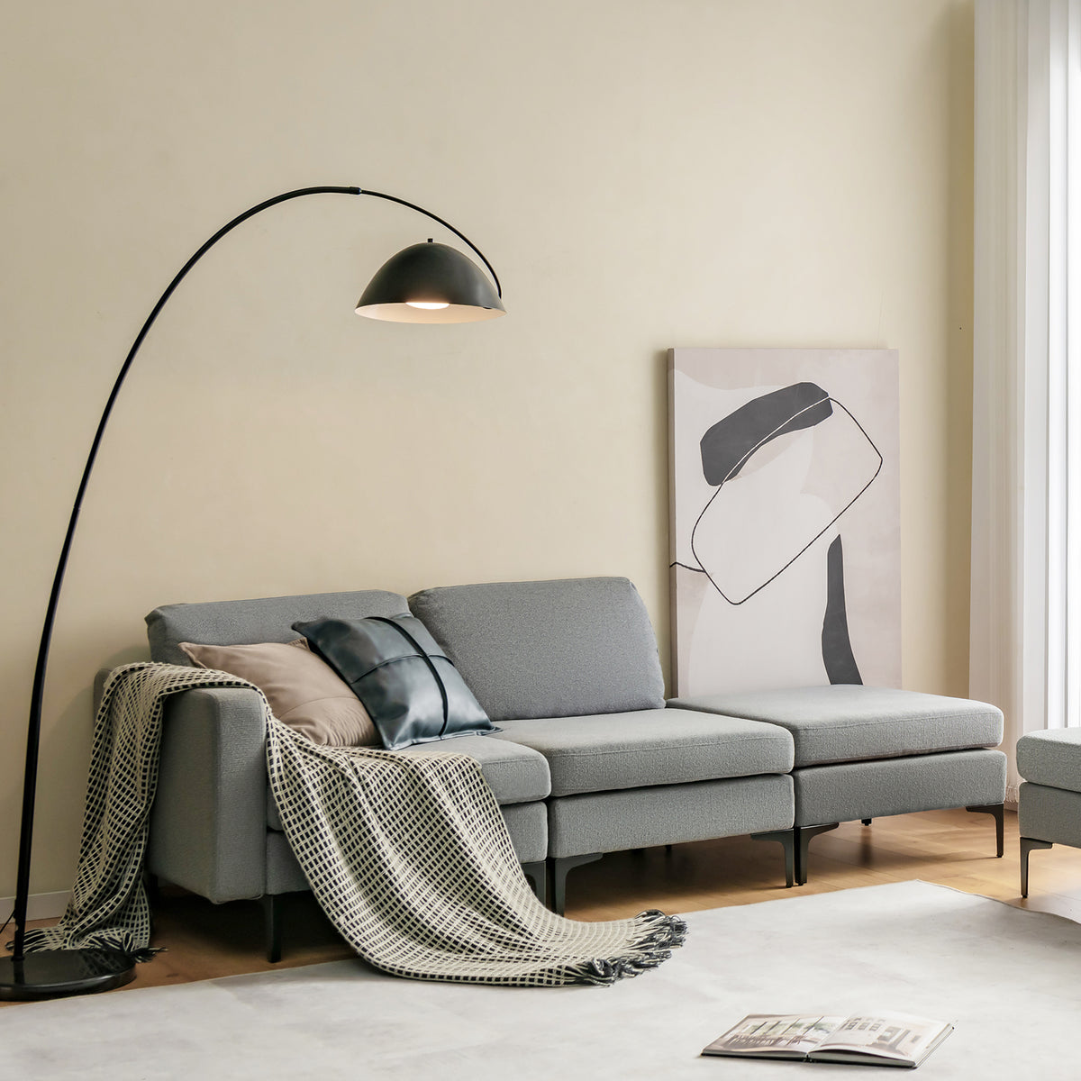 Modular L-Shaped Sectional Sofa with Reversible Ottoman & USB Ports - Gray