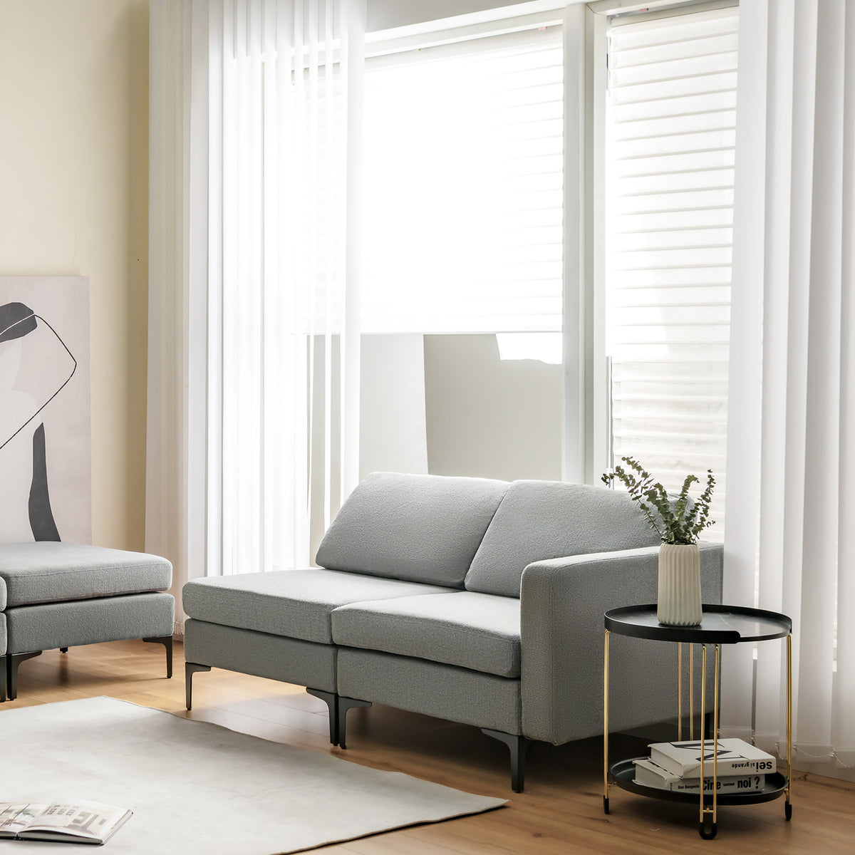 Modular L-Shaped Sectional Sofa with Reversible Ottoman & USB Ports - Gray