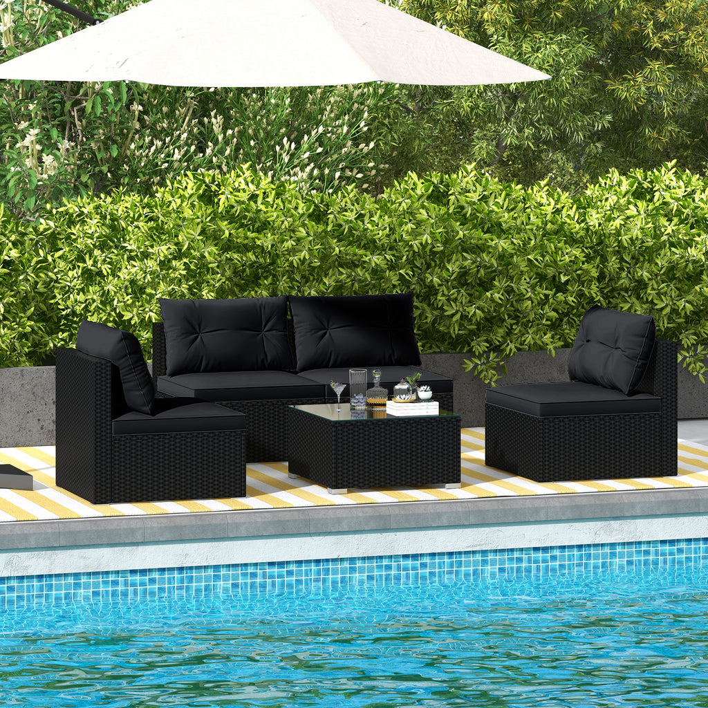 5-Piece Outdoor Patio Set with Cushions & Coffee Table - Black Rattan