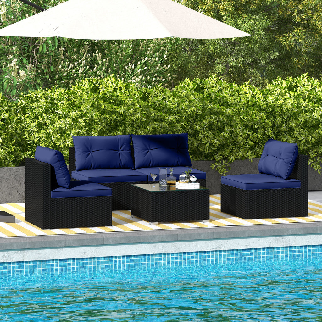 5-Piece Outdoor Patio Set with Cushions & Coffee Table - Black Rattan