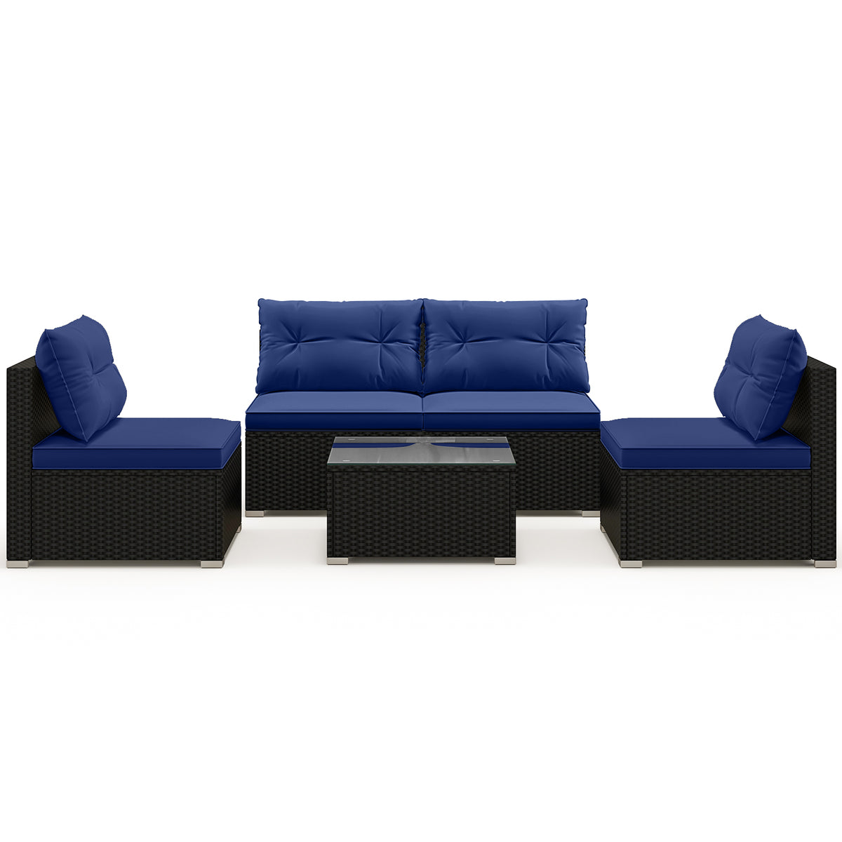 5-Piece Outdoor Patio Set with Cushions & Coffee Table - Black Rattan
