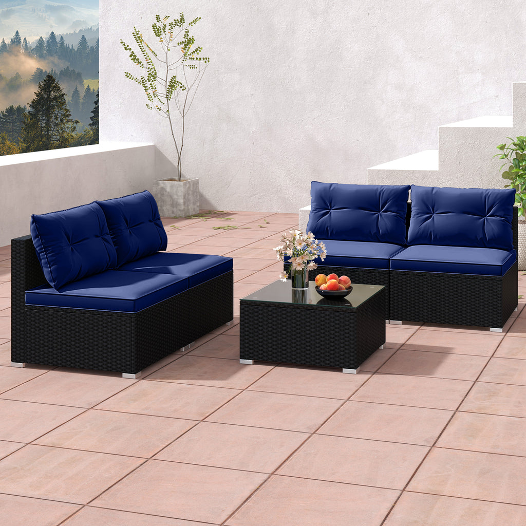 5-Piece Outdoor Patio Set with Cushions & Coffee Table - Black Rattan