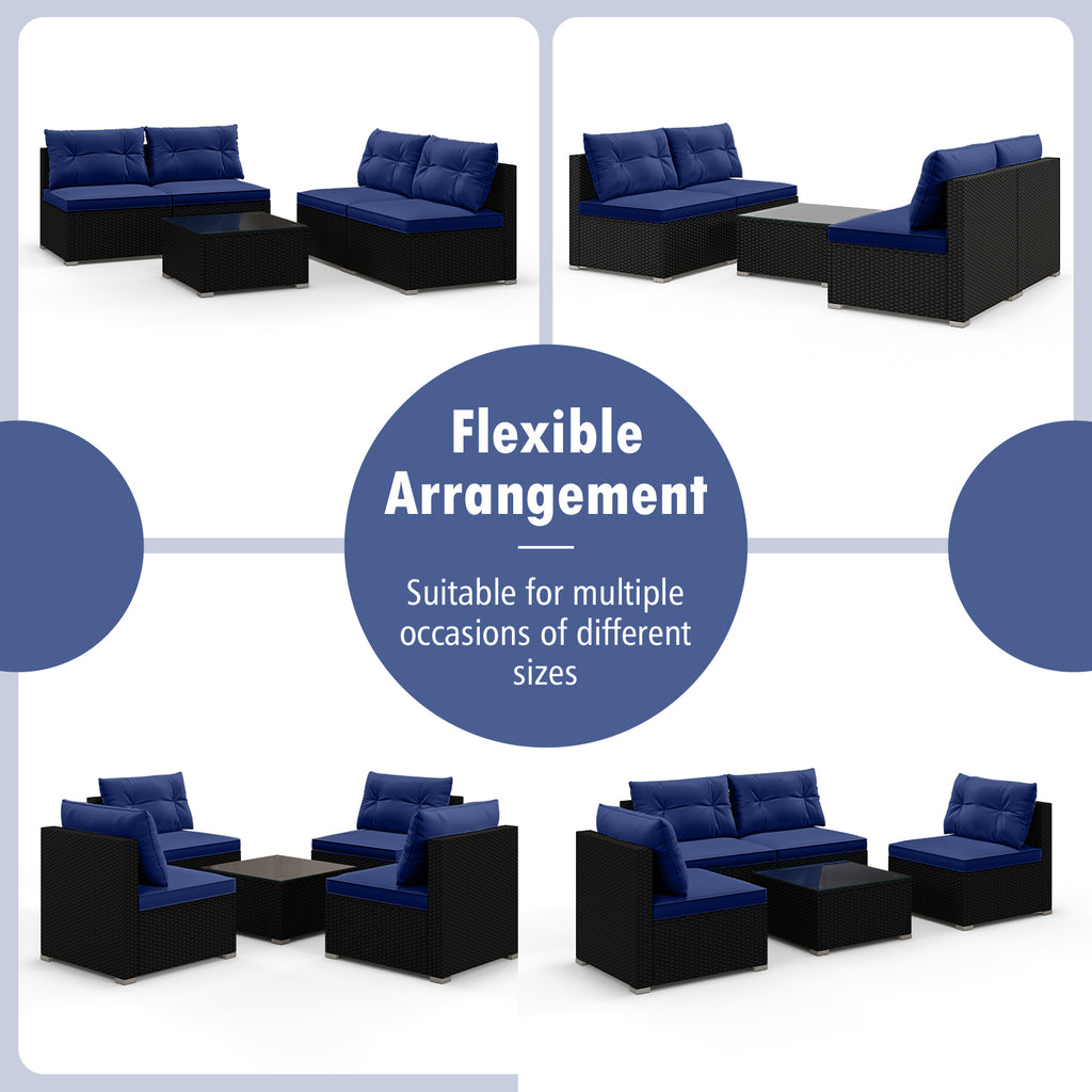 5-Piece Outdoor Patio Set with Cushions & Coffee Table - Black Rattan