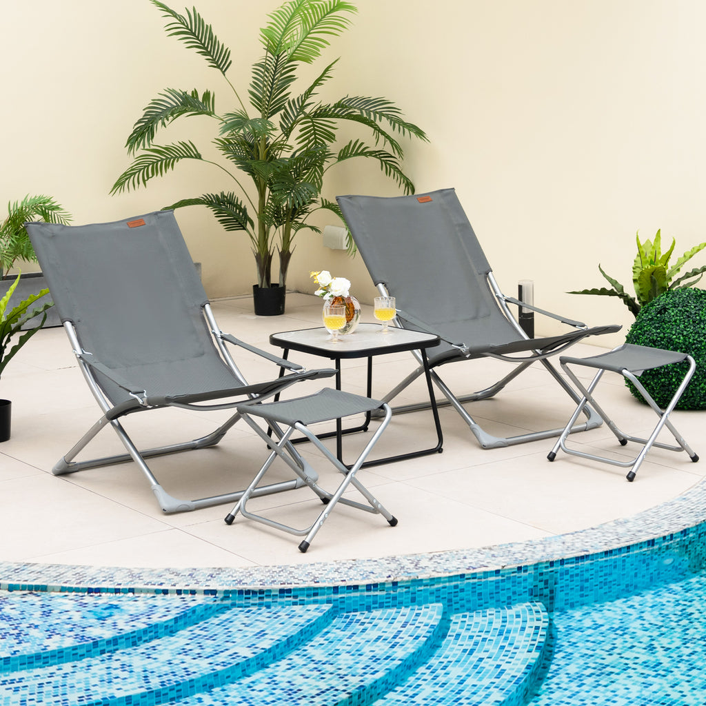 5-Piece Patio Sling Chair Set Folding Lounge Chairs with Footrests