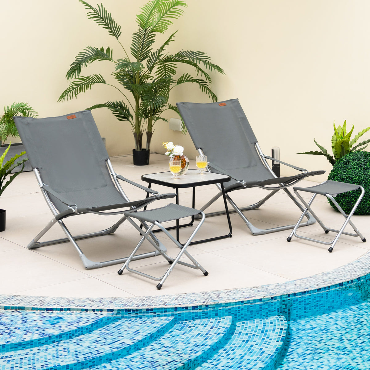 5-Piece Patio Sling Chair Set Folding Lounge Chairs with Footrests