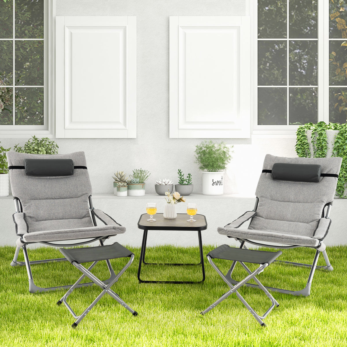 5-Piece Patio Sling Chair Set Folding Lounge Chairs with Footrests