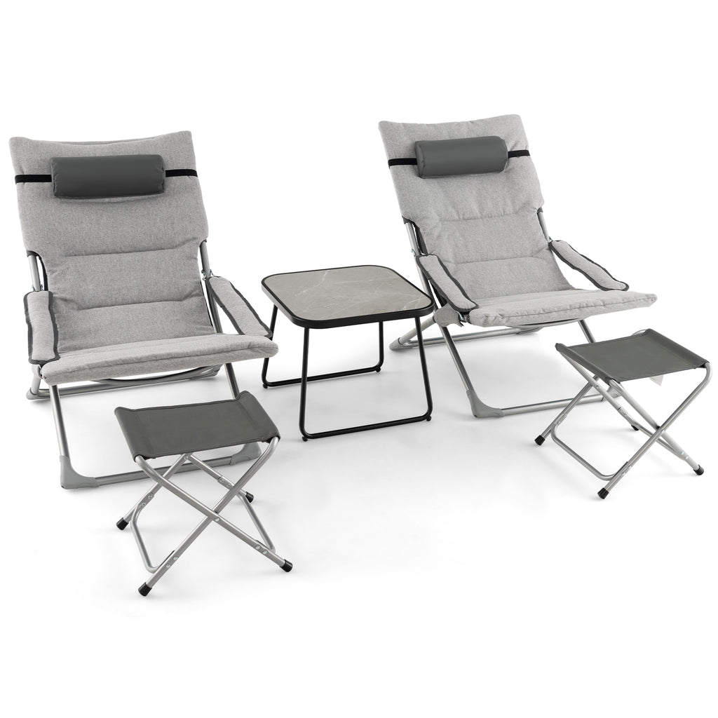 5-Piece Patio Sling Chair Set Folding Lounge Chairs with Footrests