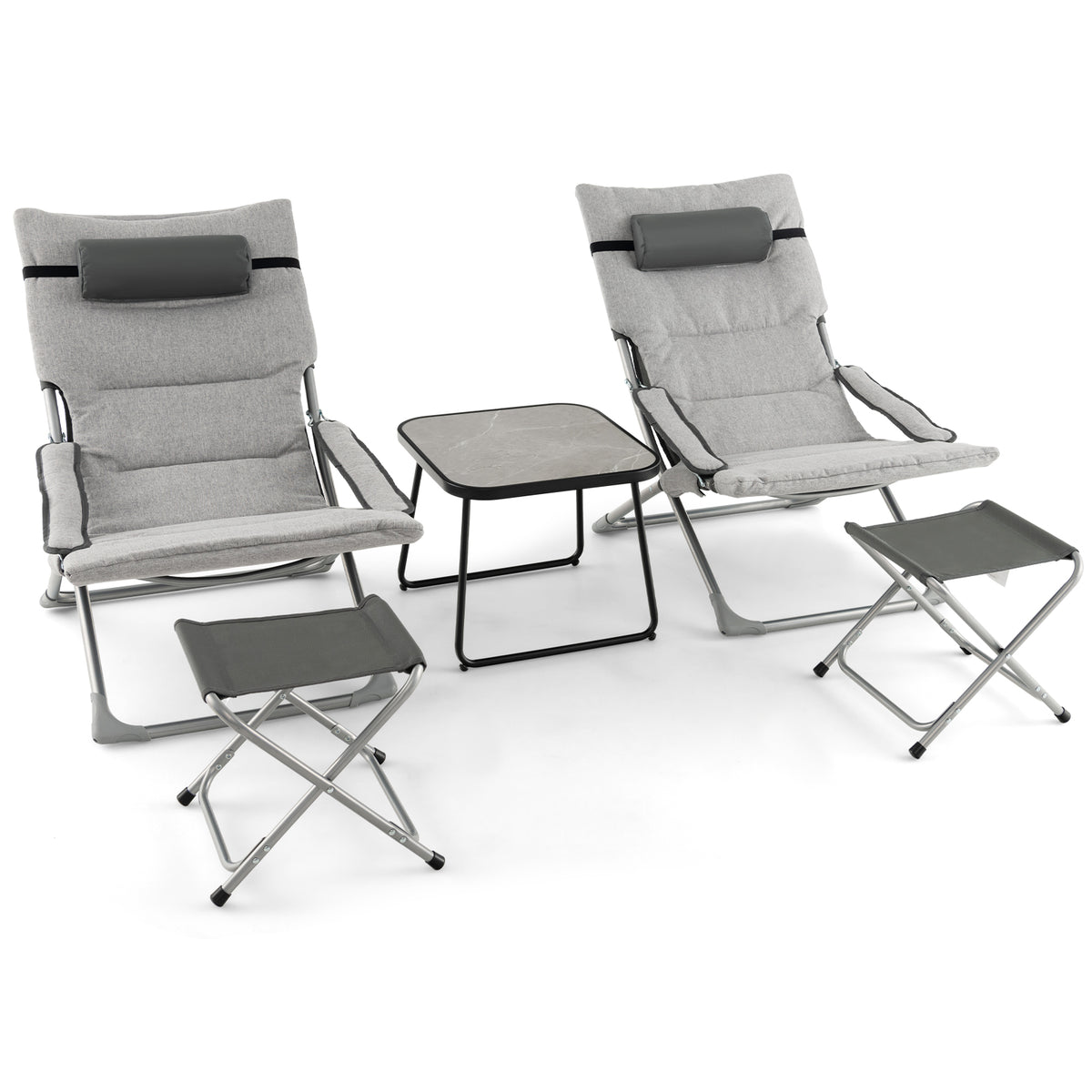 5-Piece Patio Sling Chair Set Folding Lounge Chairs with Footrests