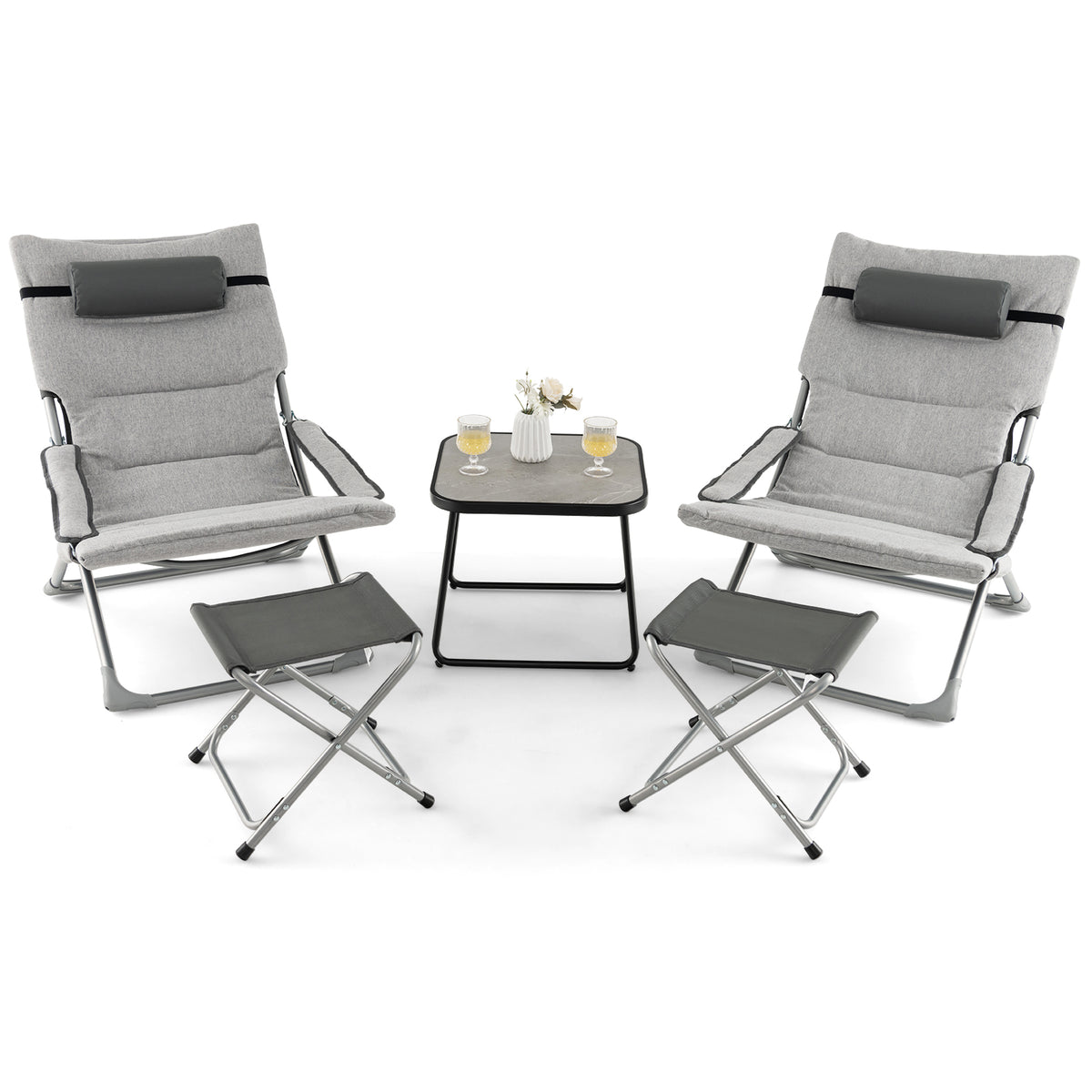 5-Piece Patio Sling Chair Set Folding Lounge Chairs with Footrests