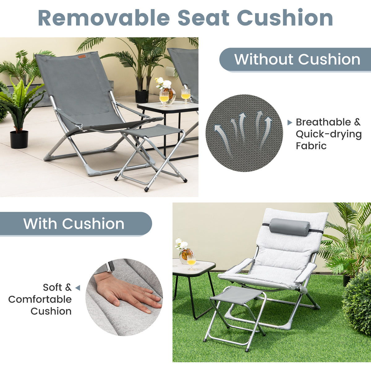 5-Piece Patio Sling Chair Set Folding Lounge Chairs with Footrests