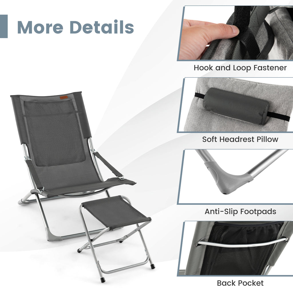 5-Piece Patio Sling Chair Set Folding Lounge Chairs with Footrests