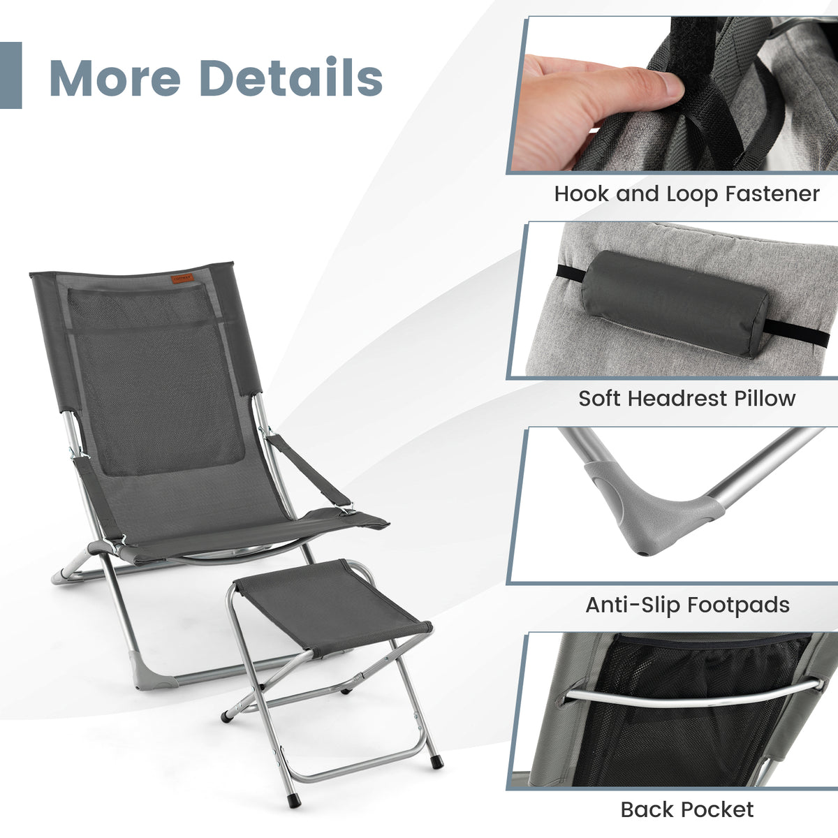 5-Piece Patio Sling Chair Set Folding Lounge Chairs with Footrests