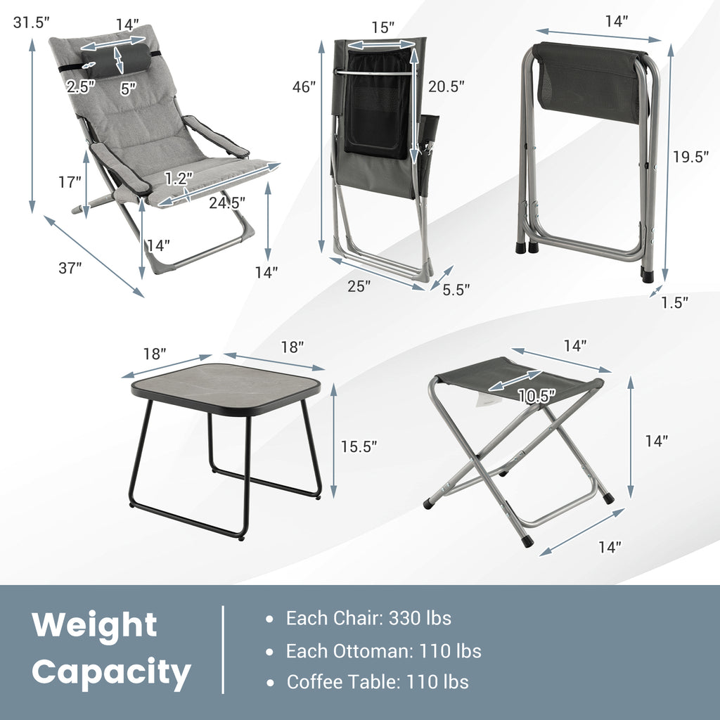 5-Piece Patio Sling Chair Set Folding Lounge Chairs with Footrests