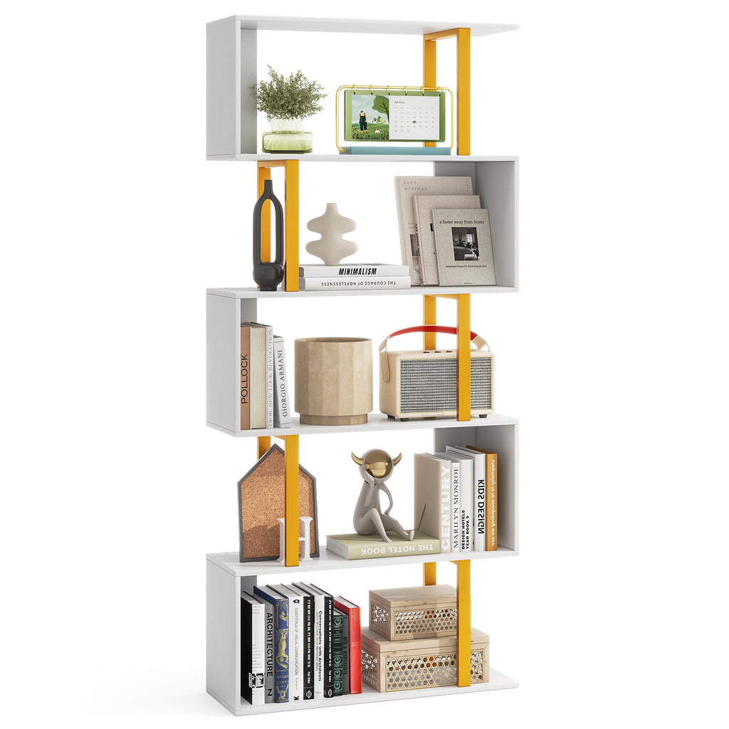 5-Tier Geometric Bookcase with Metal Frame & Anti-Tipping Kit