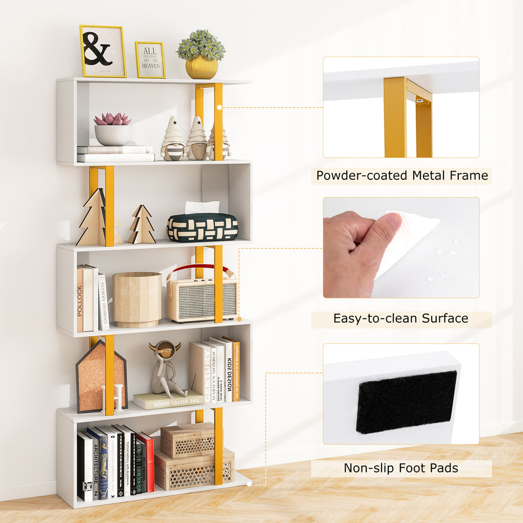 5-Tier Geometric Bookcase with Metal Frame & Anti-Tipping Kit
