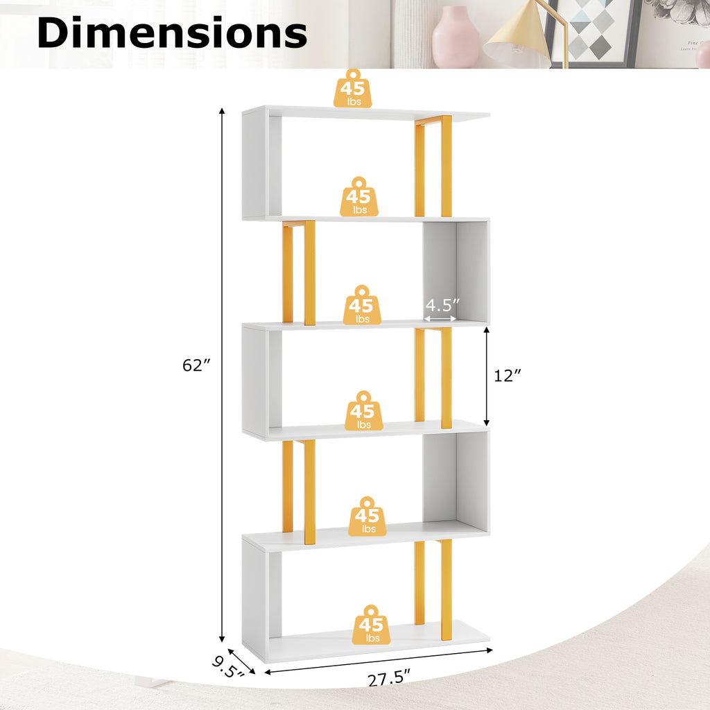 5-Tier Geometric Bookcase with Metal Frame & Anti-Tipping Kit