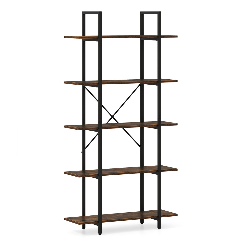 5-Tier 62 Inch Tall Vintage Industrial Bookcase with Open Storage