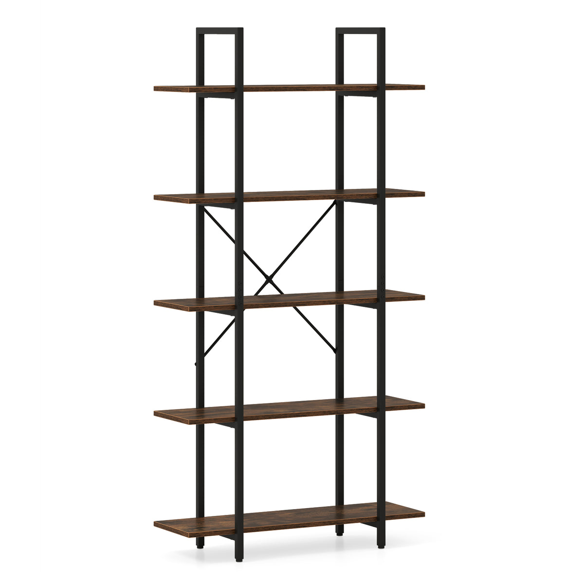 5-Tier 62 Inch Tall Vintage Industrial Bookcase with Open Storage