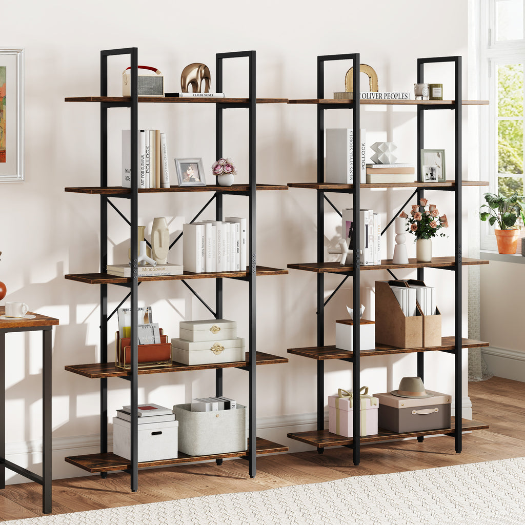 5-Tier 62 Inch Tall Vintage Industrial Bookcase with Open Storage
